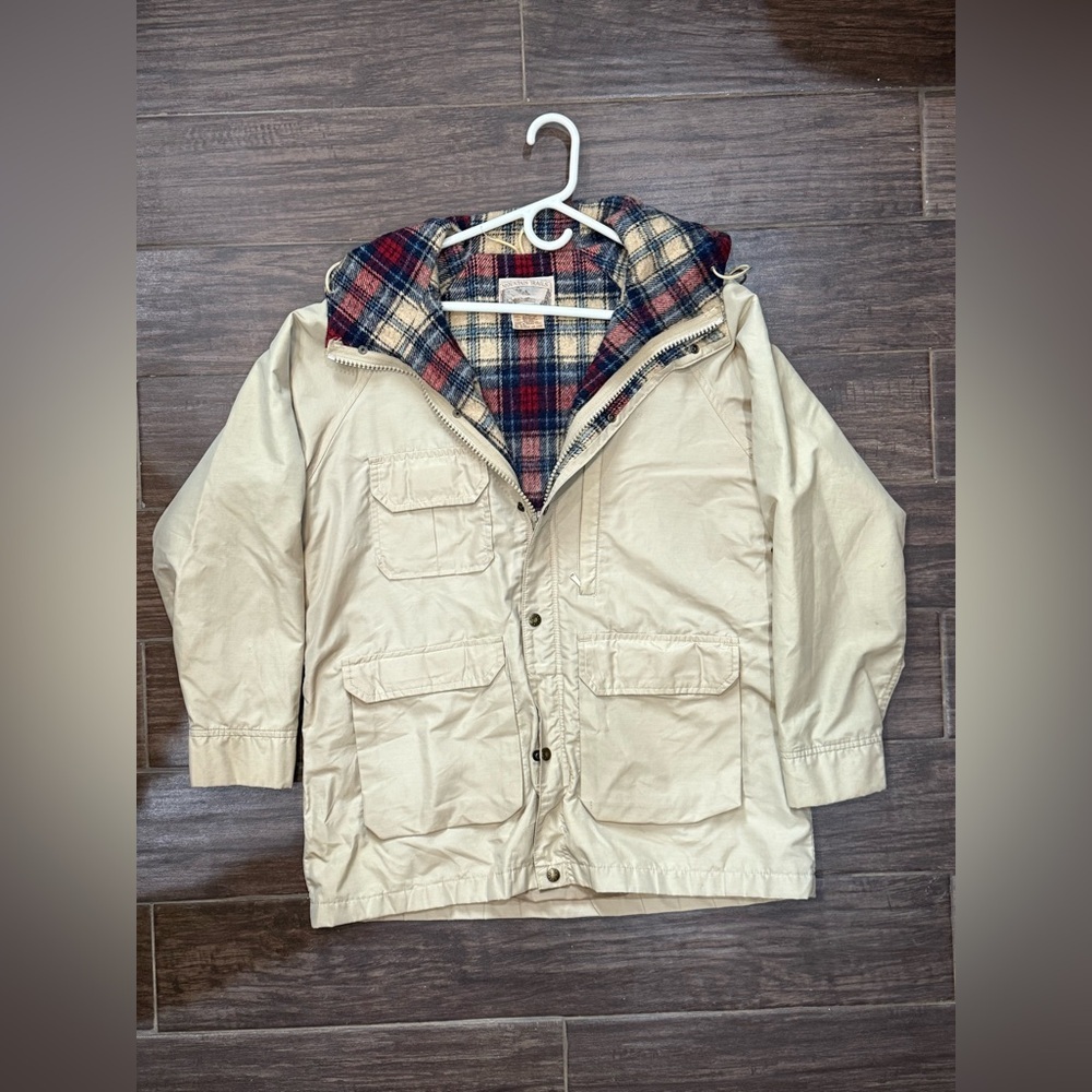 Beige Mountain Trails Plaid Lined Parka Jacket L